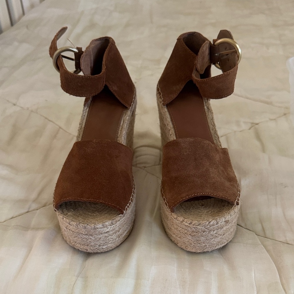 Marc Fisher Brown Suede Platform Espadrille Sandals